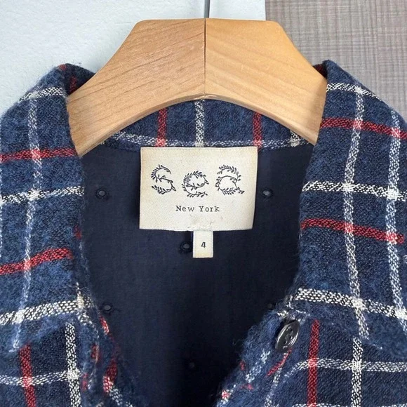 Sea New York‎ Navy Wool Plaid Peekaboo Shirt with Eyelet Back - Picture 12 of 13
